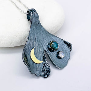 Gunmetal Ginkgo Pendant Necklace - Inner Power Talisman