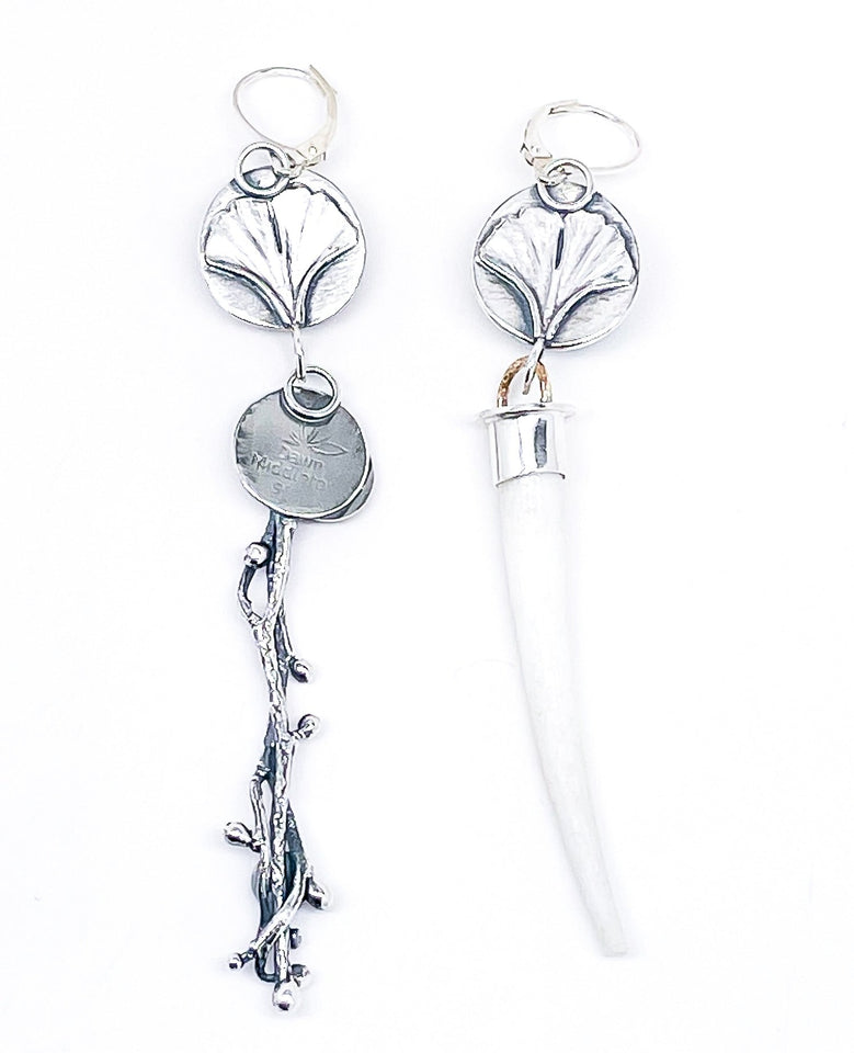 Sterling Silver Ginkgo Earrings - Dentilium, Larimar, Pearl, Apatite - DawnsArtisanJewelry.com