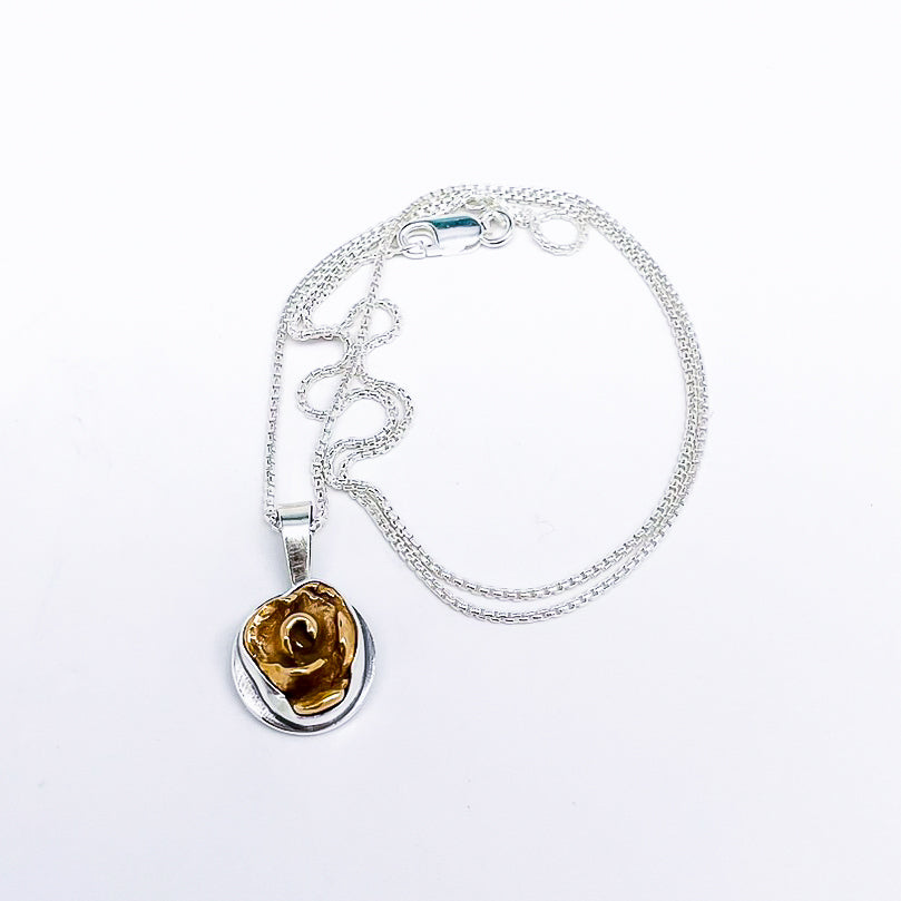 Bronze Rose Pendant - Sterling Silver Necklace - Om Reversible