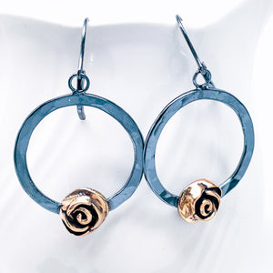 Gunmetal Sterling Silver Hoop Dangle Earrings - bronze rose