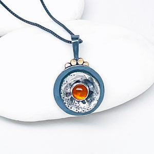 Sterling Silver Amber Lotus Pod Necklace