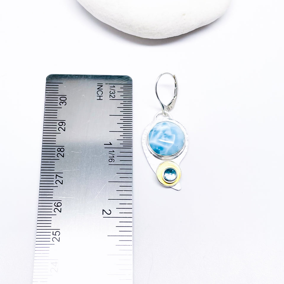 Sterling Silver Larimar Earrings - Moondrops with Gold