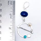 Sterling Silver Wabi Sabi Earrings - Pearl, Lapis, Turquoise, Chalcedony and Gold