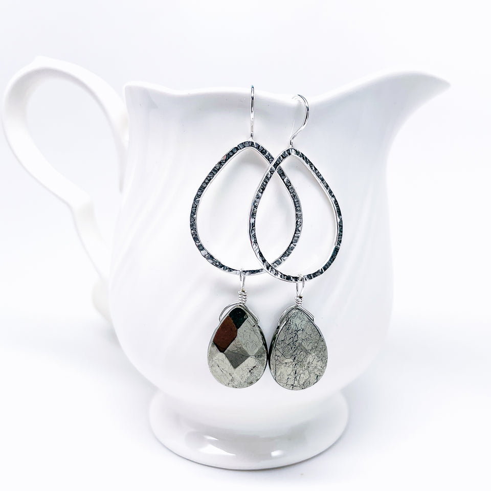 Sterling Silver Lotus Petal Earrings - Pyrite