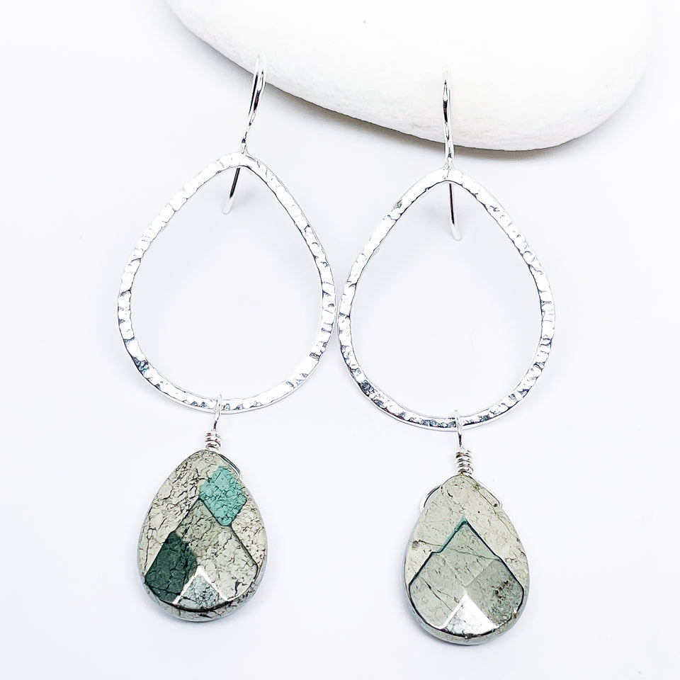 Sterling Silver Lotus Petal Earrings - Pyrite