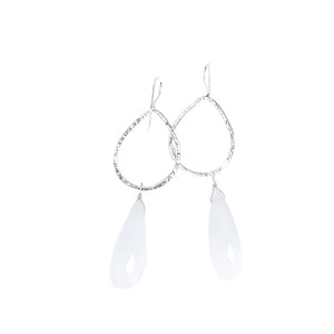 Sterling Silver White Chalcedony Drop Earrings - Chalcedony Dangle Earrings