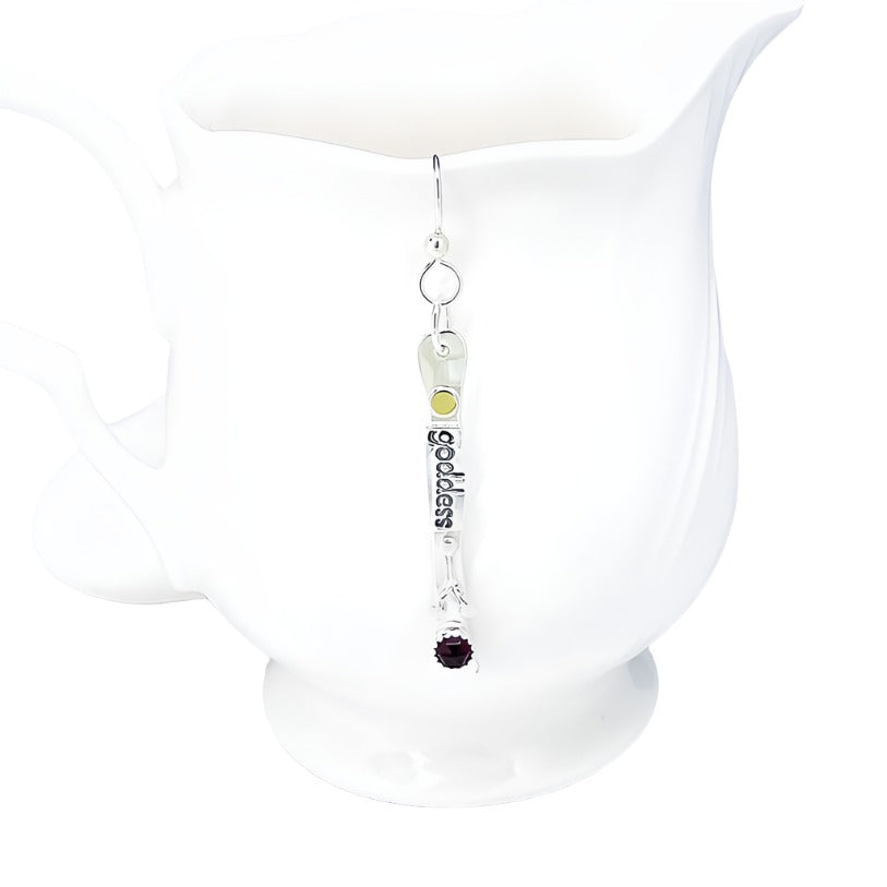 Sterling Silver “Goddess” Earring "Words Wisdom Totem Collection" w/Garnet