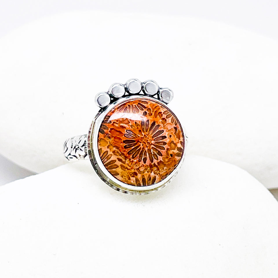 Fossilized Coral Ring - Fossil Ring Size 7 1/2