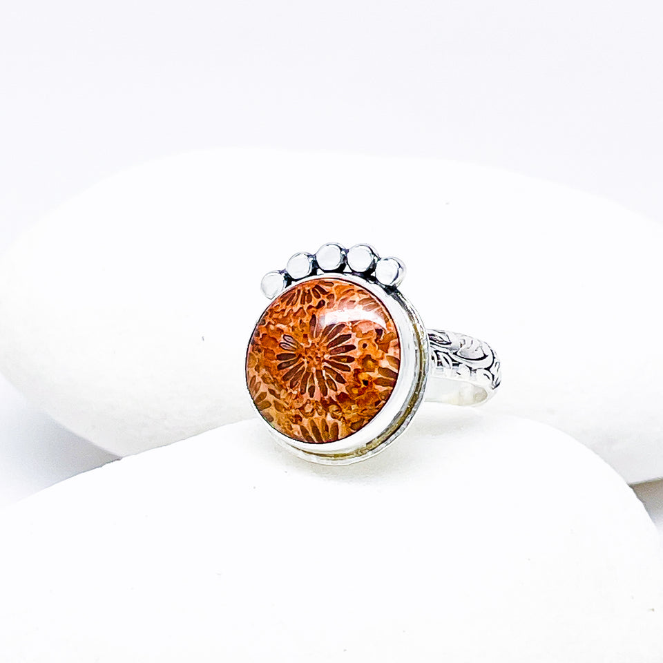 Fossilized Coral Ring - Fossil Ring Size 7 1/2