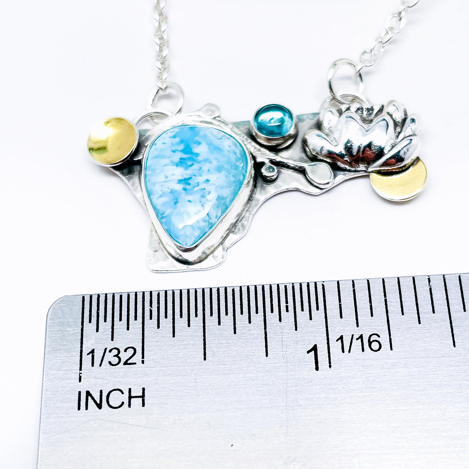 Sterling Silver Larimar Pendant Necklace - Blue Topaz Lotus