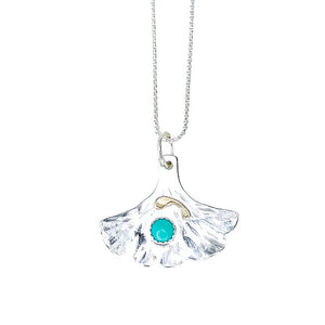 Sterling Silver Ginkgo Pendant Necklace - Turquoise Necklace