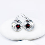 Sterling Silver Garnet Earrings - Celestial Earrings