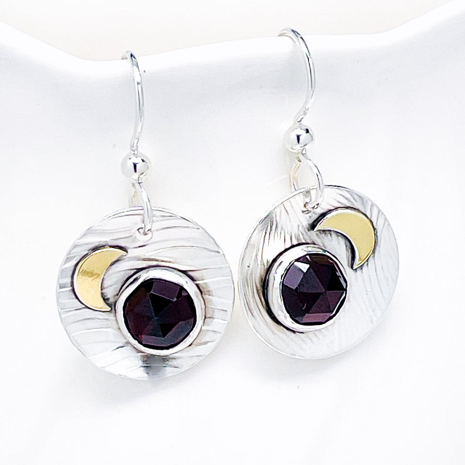 Sterling Silver Garnet Earrings - Celestial Earrings