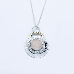 Sterling Silver Mandala Necklace - Rose Quartz Pendant