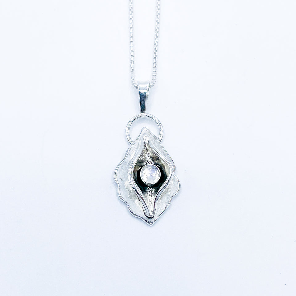 Sterling Silver Necklace - Birth Flower Pendant with Moonstone