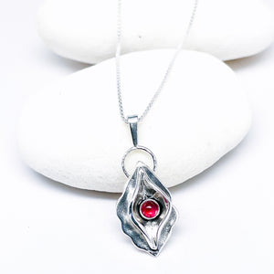 Sterling Silver Necklace - Birth Flower Pendant with Pink Topaz