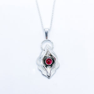 Sterling Silver Necklace - Birth Flower Pendant with Pink Topaz