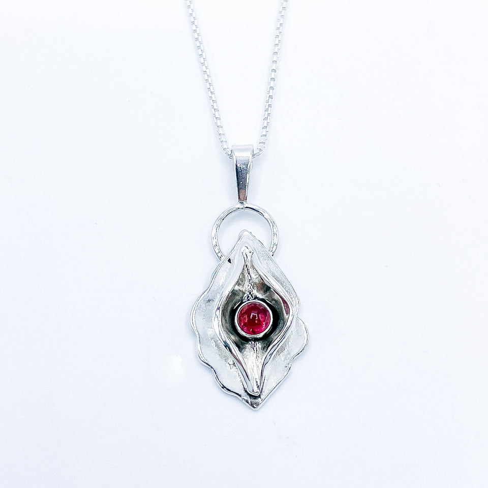 Sterling Silver Necklace - Birth Flower Pendant with Pink Topaz