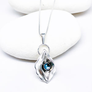 Sterling Silver Necklace - Birth Flower Pendant with Blue Topaz