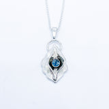 Sterling Silver Necklace - Birth Flower Pendant with Blue Topaz