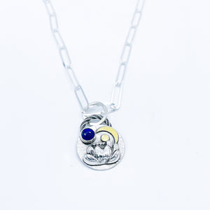 Sterling Silver Lapis Lotus Necklace