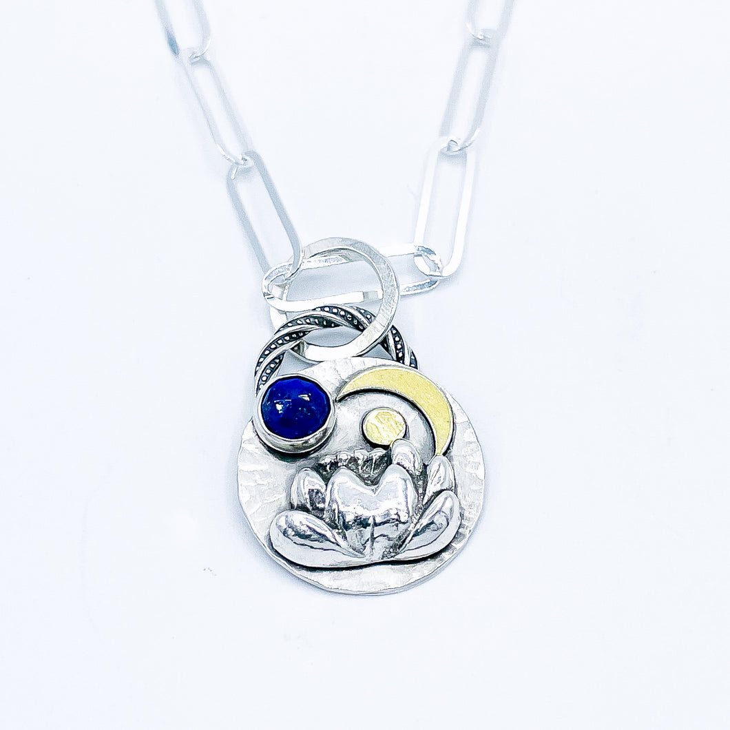 Sterling Silver Lapis Lotus Necklace