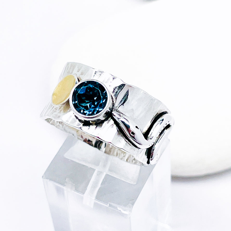 London Blue Topaz Ring - Serpent Ring Size 8