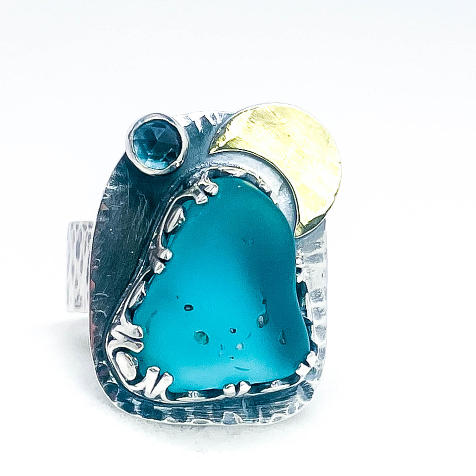 Sterling Hawaiian Seaglass Ring Size 7 1/4 - Ocean’s Whisper Talisman