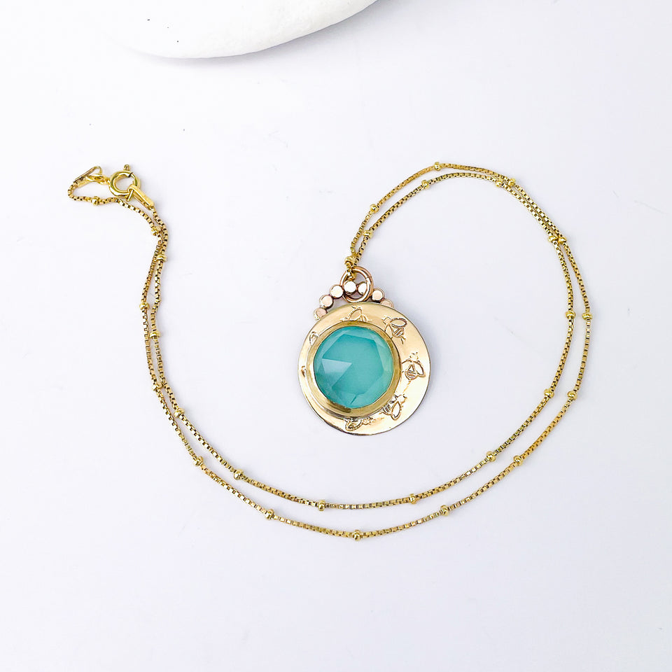 Bronze Bee Pendant with Chalcedony – Messenger of Light