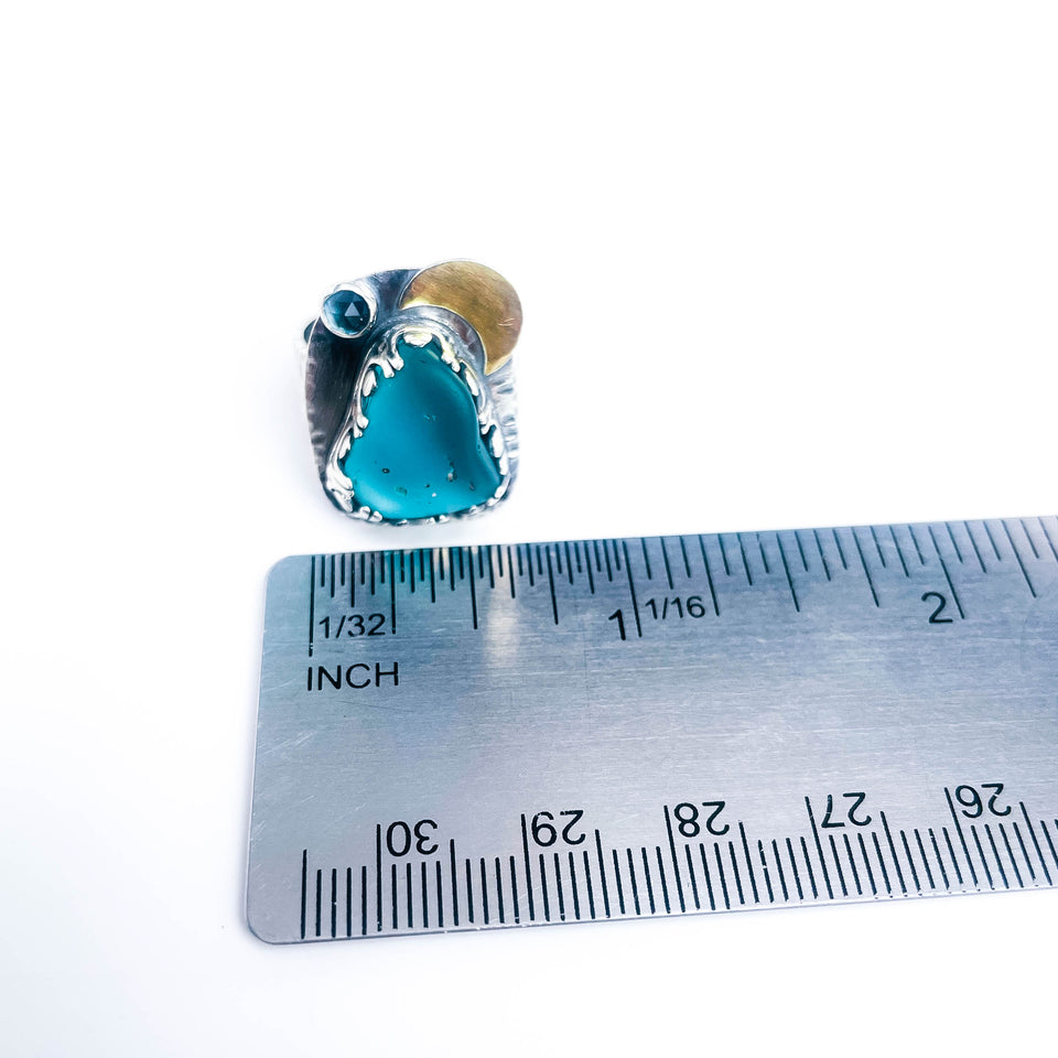 Sterling Hawaiian Seaglass Ring Size 7 1/4 - Ocean’s Whisper Talisman