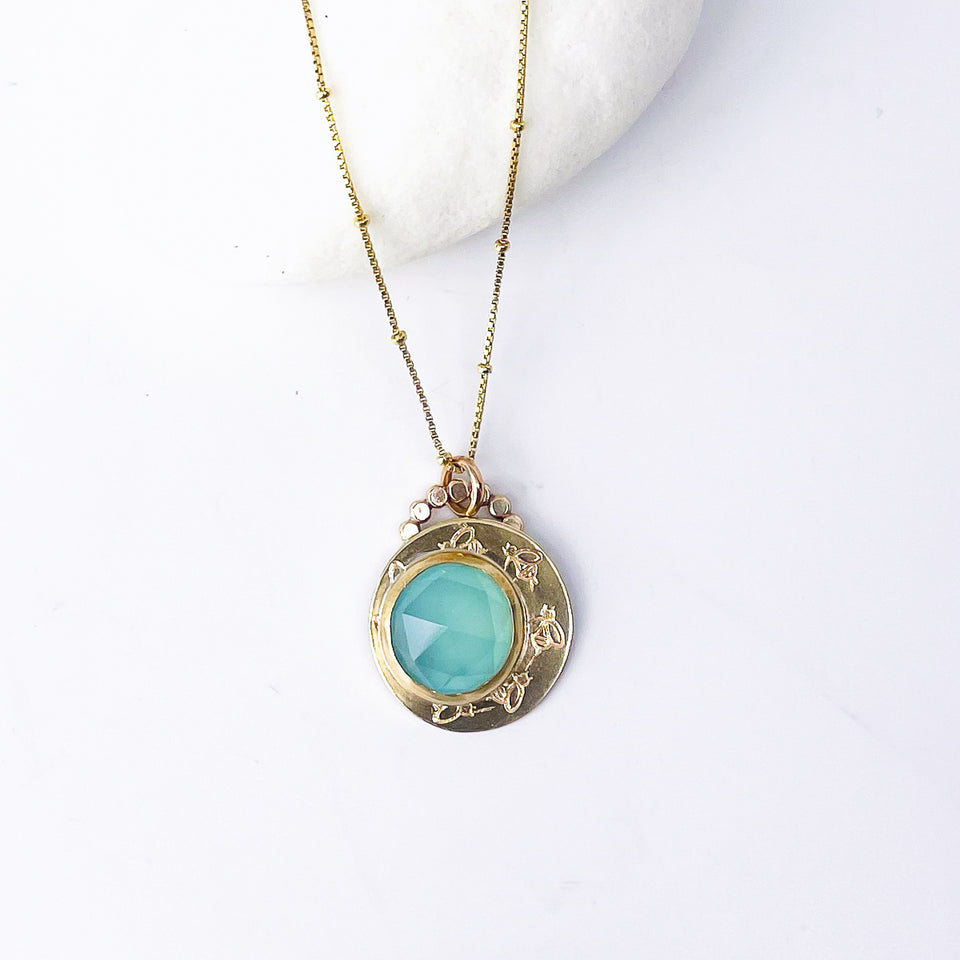 Bronze Bee Pendant with Chalcedony – Messenger of Light