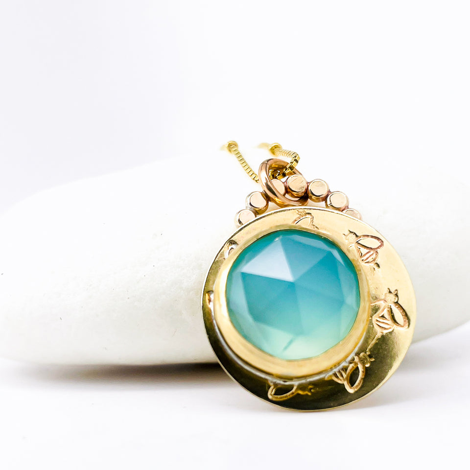 Bronze Bee Pendant with Chalcedony – Messenger of Light