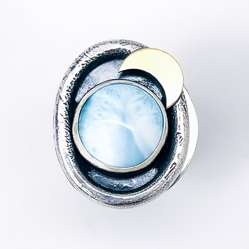 Sterling Silver Larimar Ring – Ocean’s Embrace Size 6 1/2 to 8 1/2