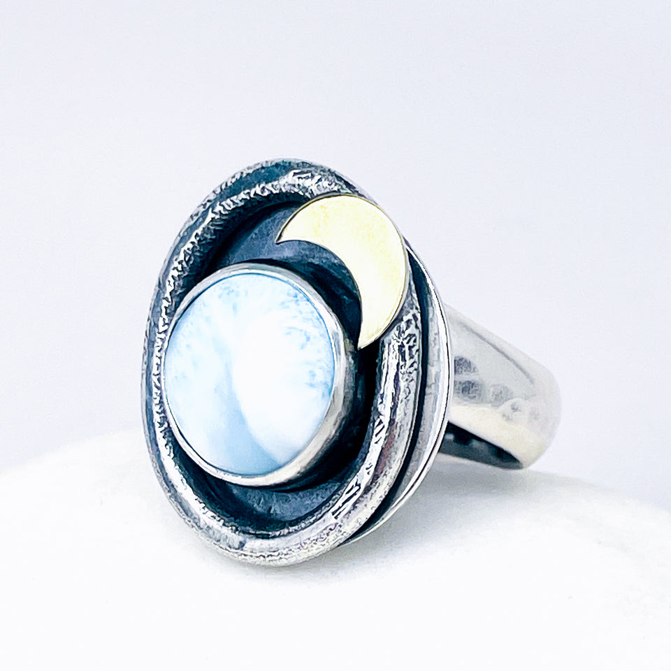 Sterling Silver Larimar Ring – Ocean’s Embrace Size 6 1/2 to 8 1/2