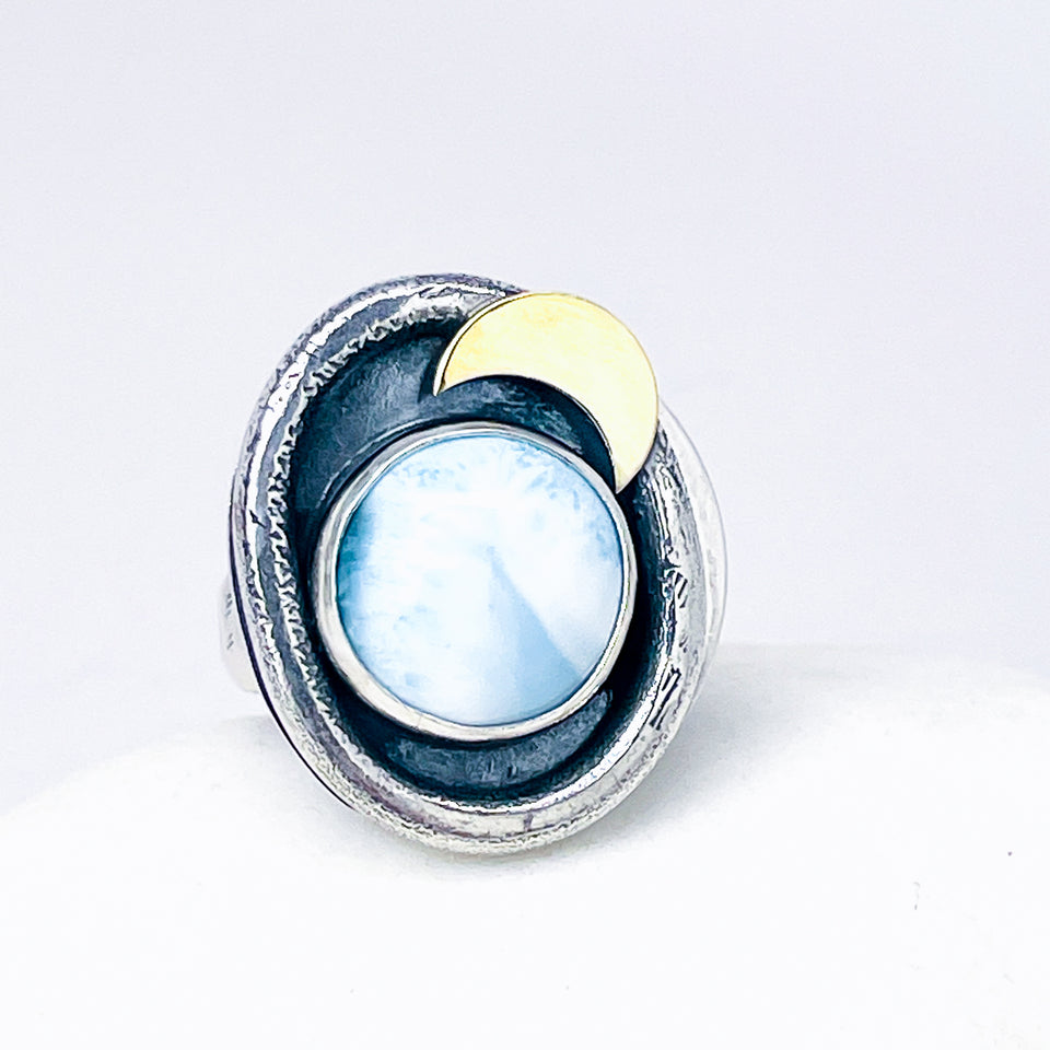 Sterling Silver Larimar Ring – Ocean’s Embrace Size 6 1/2 to 8 1/2