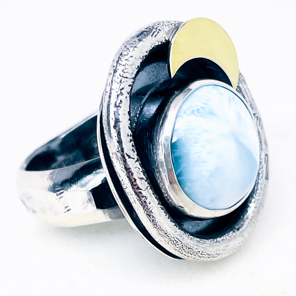 Sterling Silver Larimar Ring – Ocean’s Embrace Size 6 1/2 to 8 1/2