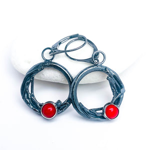 Sterling Silver Red Coral Nest Earrings - Sunset Nest