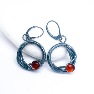 Sterling Silver Amber Nest Earrings - Sunset Haven Nest