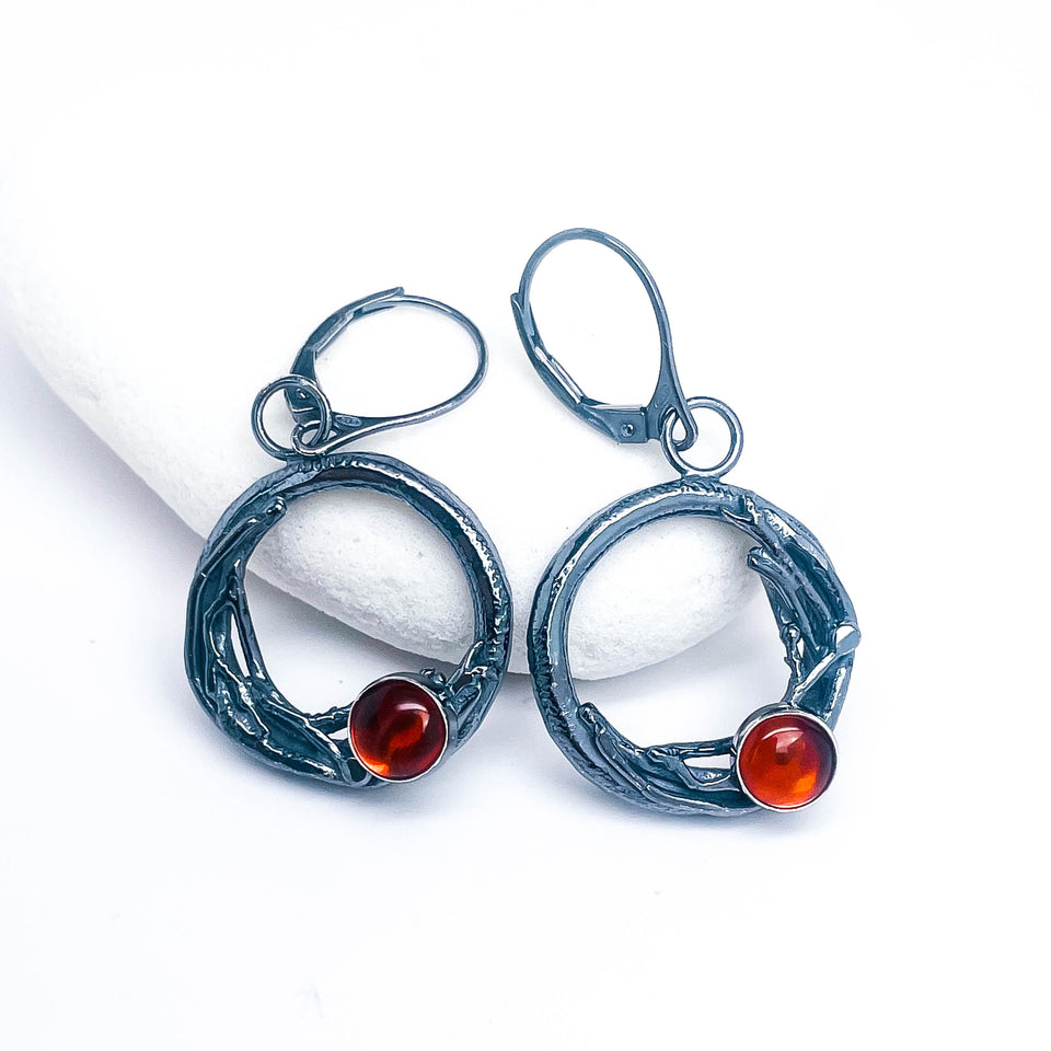 Sterling Silver Amber Nest Earrings - Sunset Haven Nest