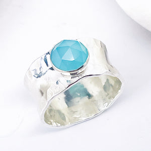 Wide Band Ring With Stone | Sterling Silver Chalcedony Ring