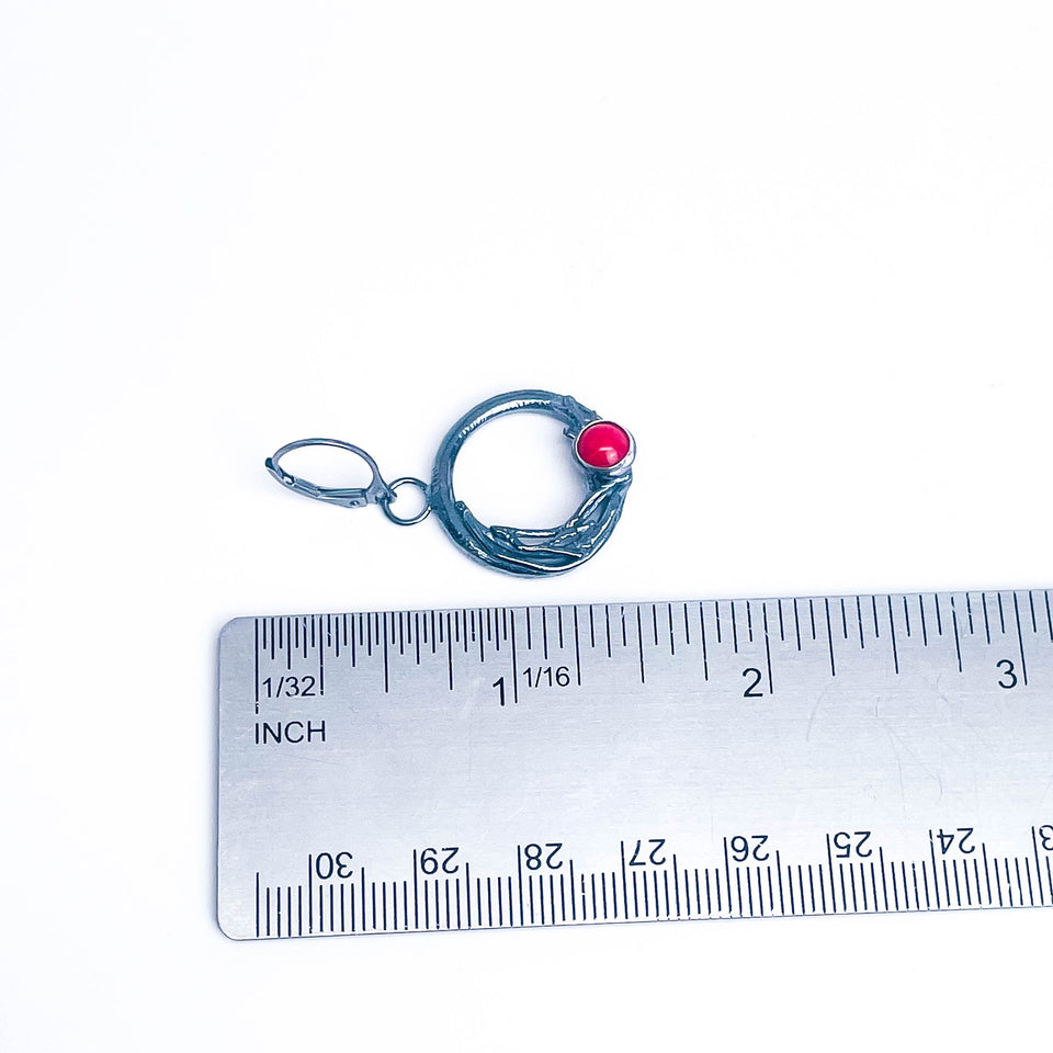 Sterling Silver Red Coral Nest Earrings - Sunset Nest