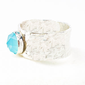 Wide Band Ring With Stone | Sterling Silver Chalcedony Ring