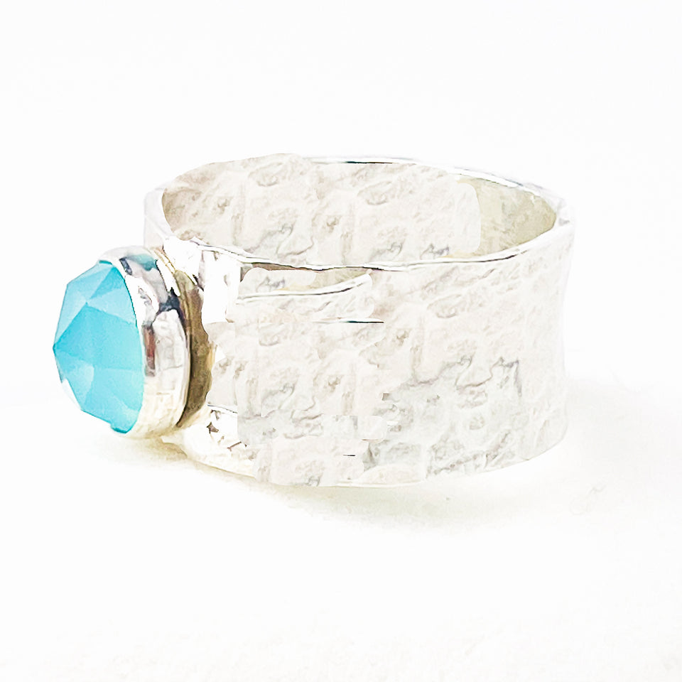 Wide Band Ring With Stone | Sterling Silver Chalcedony Ring