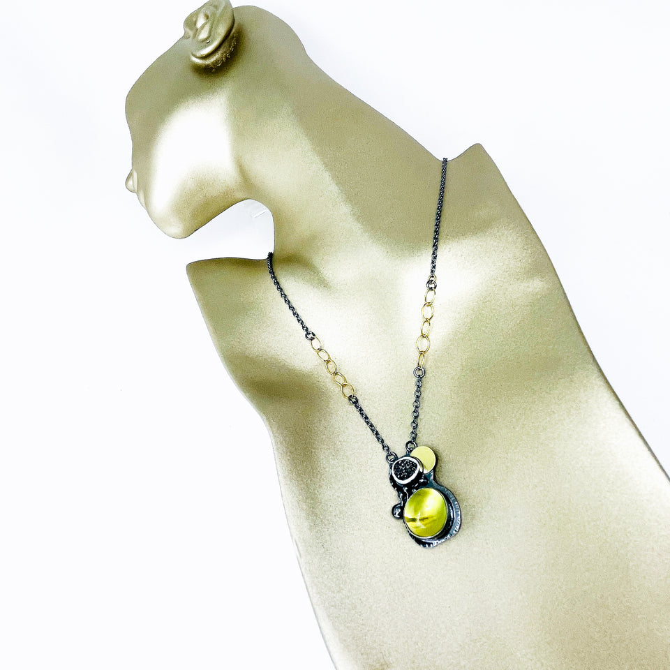 Sterling Silver Lemon Quartz and Gold Necklace