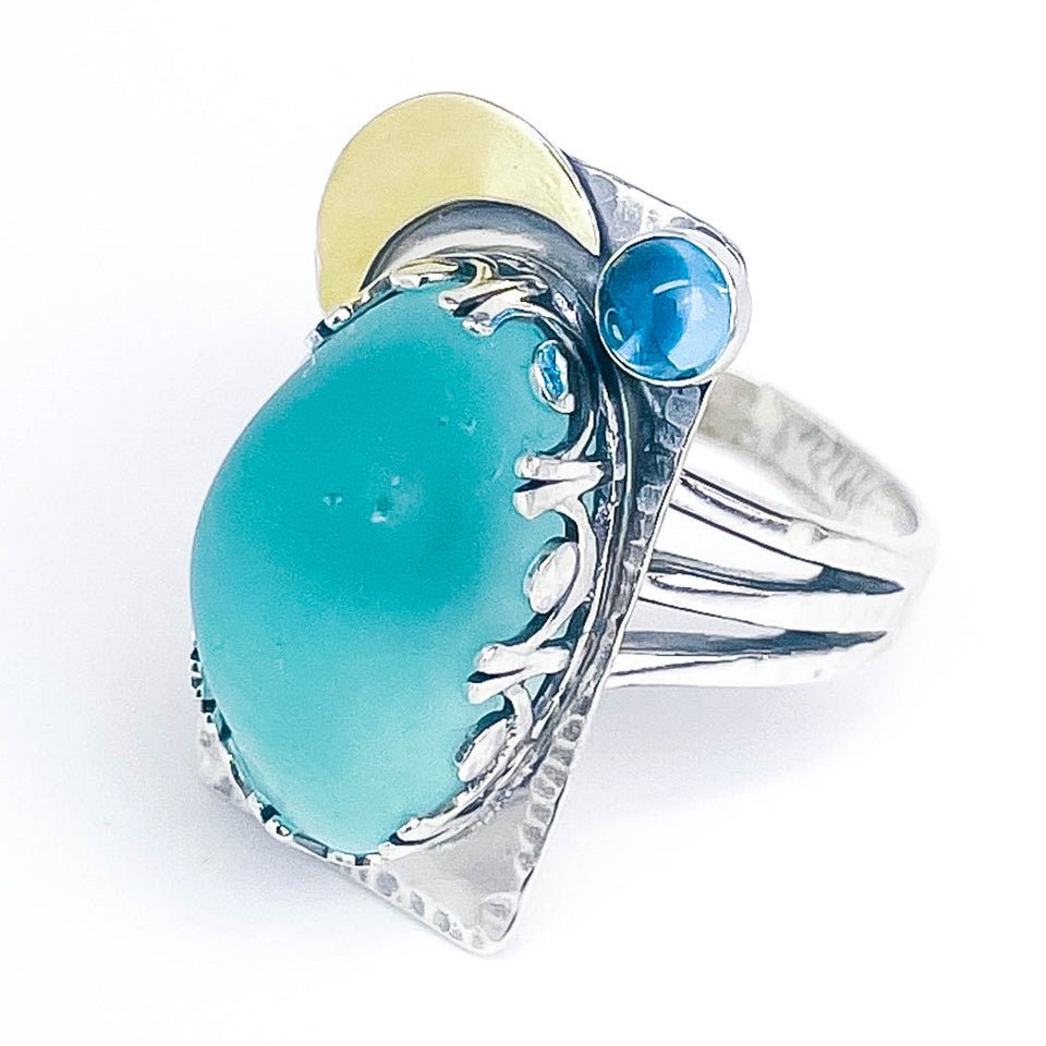 Sterling Hawaiian Seaglass Ring Size 7 1/4 - Tideborn Grace Talisman