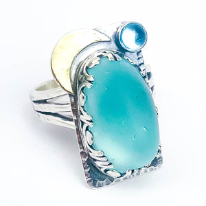 Sterling Hawaiian Seaglass Ring Size 7 1/4 - Tideborn Grace Talisman