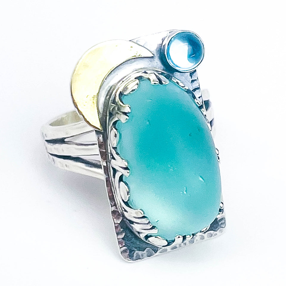 Sterling Hawaiian Seaglass Ring Size 7 1/4 - Tideborn Grace Talisman