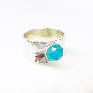 Wide Band Ring With Stone | Sterling Silver Chalcedony Ring