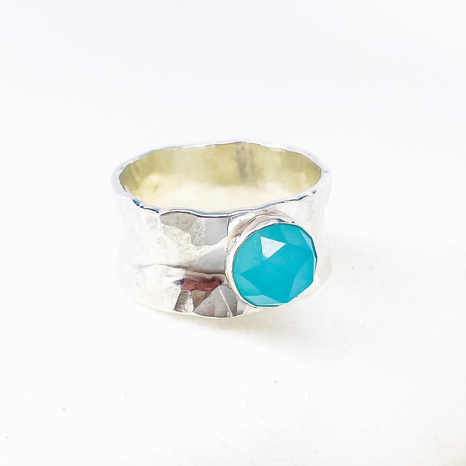 Wide Band Ring With Stone | Sterling Silver Chalcedony Ring