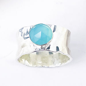 Wide Band Ring With Stone | Sterling Silver Chalcedony Ring